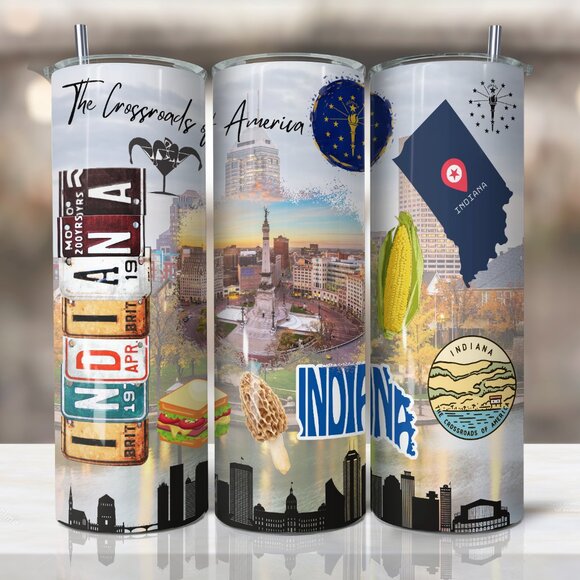 Indiana Tumbler, Indiana State Cup, Indiana Souvenir, 20oz Skinny Tumbler - Picture 1 of 7